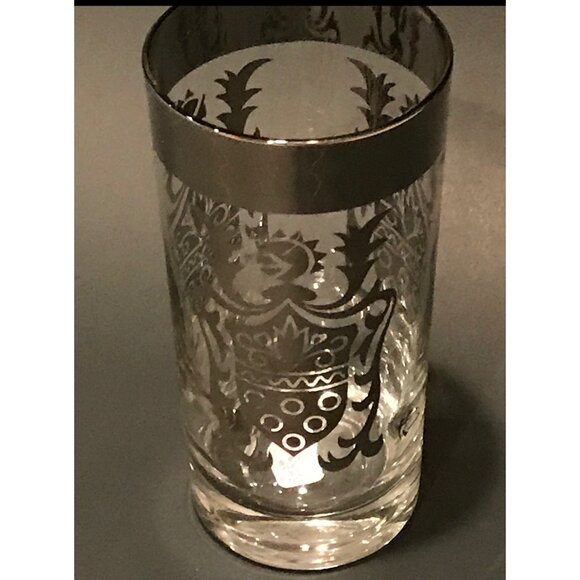 Kimiko Guardian Shield Crest Vintage Highball Glass Silver Design | Vintage 60's - Picture 1 of 5